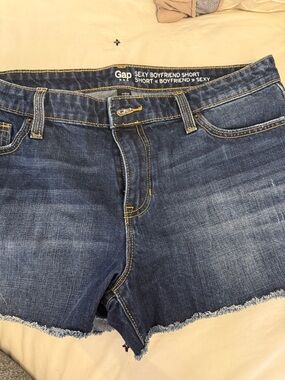 GAP Denim Sexy Boyfriend Shorts in Blue with Tan Stitching